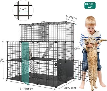 Велика металева клітка для котів YITAHOME з балконом, 3-рівнева, для дому, DIY котяче житло, вольєр для 1–3 котів, 106x71x106 см