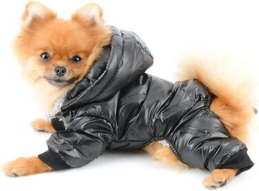 PAIDEFUL Зимовий теплий пуховик для собак - куртка з капюшоном, водонепроникна, для чихуахуа та інших маленьких порід, чорний, S (довжина спини 20 см, обхват грудей 32 см)