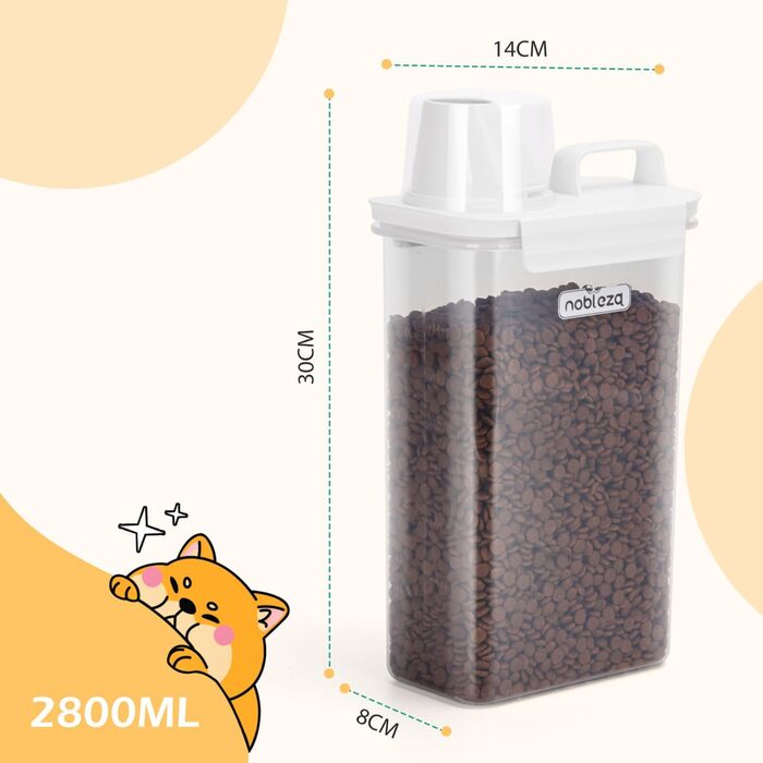 Контейнер для корму для тварин Nobleza, 2.5L, відро для корму для собак та котів з мірним стаканчиком