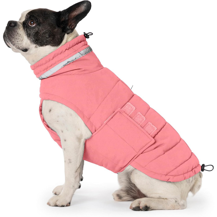 Водонепроникний зимовий одяг для собак, теплий вітрозахисний одяг з відбиваючими елементами та регульованим коміром, для маленьких собак, з застібкою-липучкою, розмір S (Рожевий 02, Small)