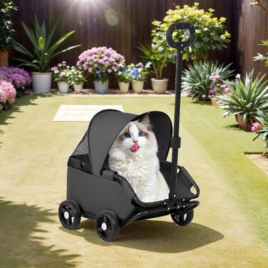 Транспортна візок для собак, маленька візок-будка для собак, складаний з ременем безпеки, легкий причіп для собак до 7 кг, для перевезення, прогулянок на відкритому повітрі (чорний)