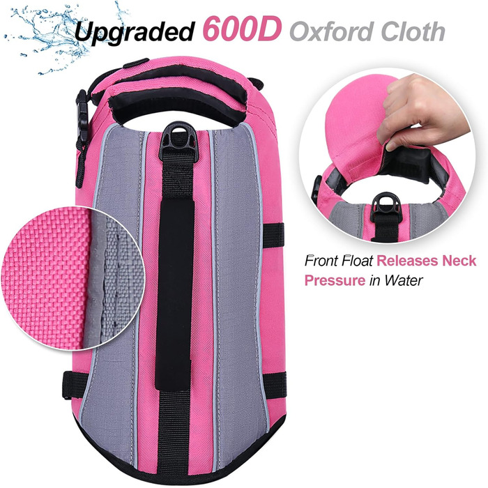 Жилет для собак VIVAGLORY для плавання, рожевий, M (53-63 см)