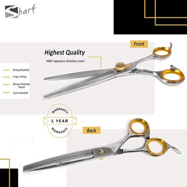 Професійні філірувальні ножиці Sharf Gold-Touch для тварин, 17,8 см, 46 зубців, з японської сталі 440C, для грумінгу шерсті, загострені кінці
