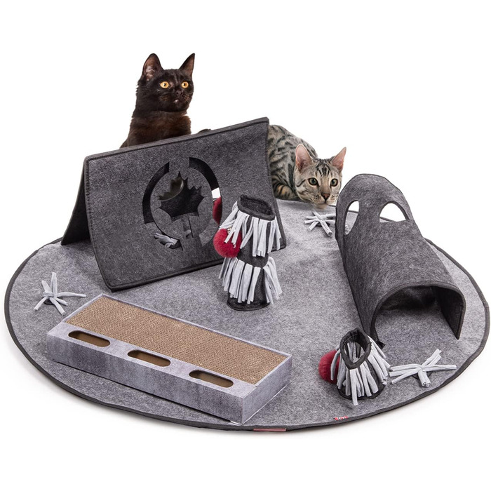 Інтерактивний килимок-іграшка для котів CanadianCat Cosmo, сірий, 105x105x30 см, розвивальний інтелектуальний килим для котів