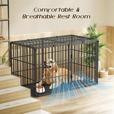 Міцний собачий переносний клітка Pawaboo 56 дюймів: надійний, з килимком, антивандальний, з металевим вольєром та замком, чорний