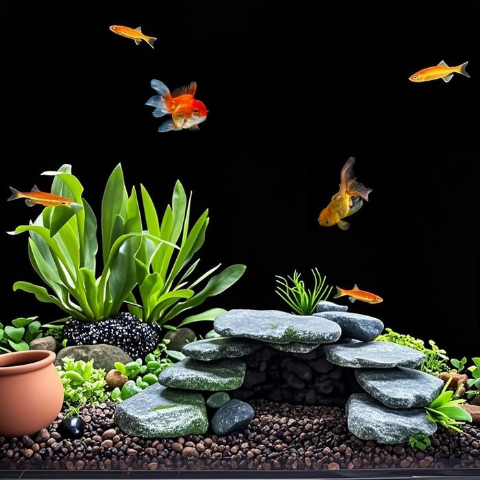 Печера для акваріума Bebochoi, декор для акваріума великий, печерна декорація з зеленою травою, аксесуари для черепах, для риб та креветок, укриття, декор з гірського каменю, 23 x 12.5 x 7.5 см