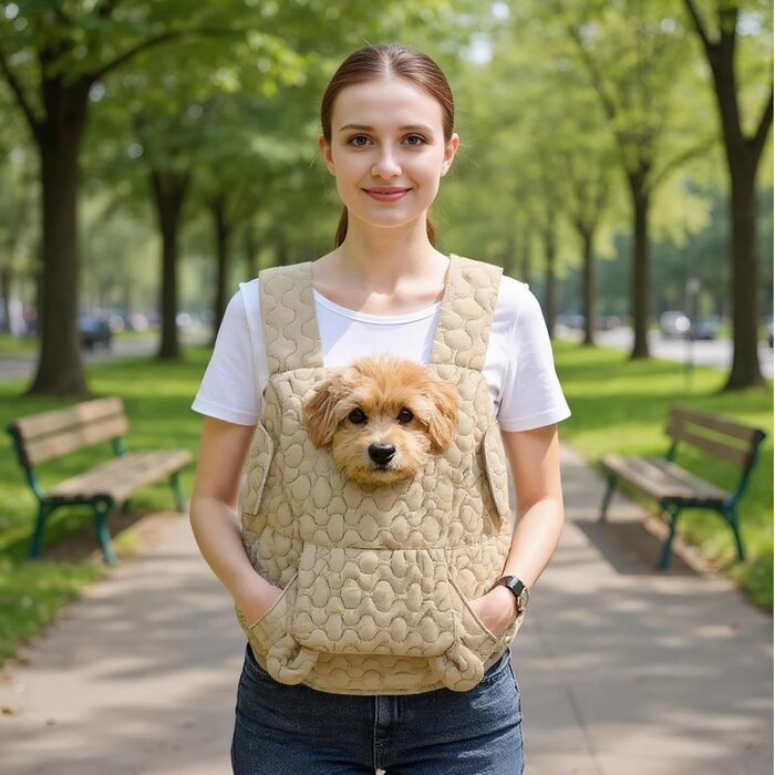 Рюкзак-переноска для собак та котів Ahuuen - дихаючий, м'який, для маленьких собак, кошенят, подорожей, кемпінгу, прогулянок, їзди на велосипеді, Khaki