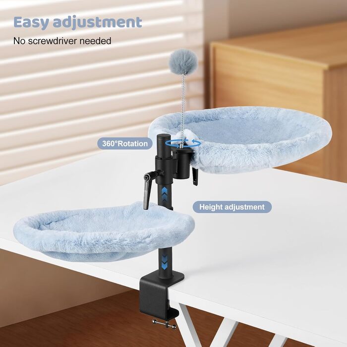 Крісло-гамак для кота Odoland - 360° обертання, регулювання висоти, м'яка лежанка для офісу, 2 знімні чохли, сірий колір