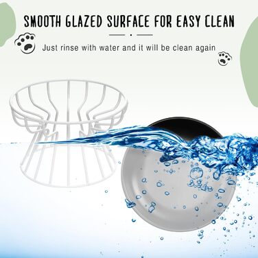 Набори мисок для котів Hushee з кераміки з металевим підставкою, анти-блювотні, придатні для миття в посудомийній машині, плоскі миски для води та корму для кошенят та маленьких собак, 6 шт.