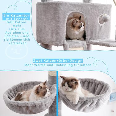 Котячий будиночок Hey-brother Kratzbaum: регульований котячий комплекс 250-280 см, до стелі, для великих котів, з гніздом, сірий, 0MPJ091W