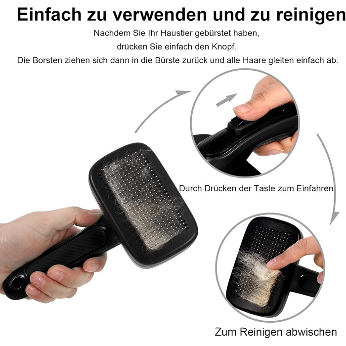 Щітка для собак та котів, самоочисна, для вичісування підшерстка та відмерлого волосся, для довгошерстих та короткошерстих порід, чорна