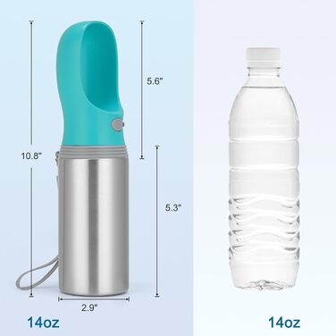 Портативна пляшка для води для собак 400 мл, нержавіюча сталь, без витоку, дозатор води для цуценят з годівницею, для подорожей, прогулянок, походів та активного відпочинку