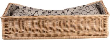Корзина для собак та котів з плетеної лози, лежанка, 80x50 см, з подушкою (Бежевий)