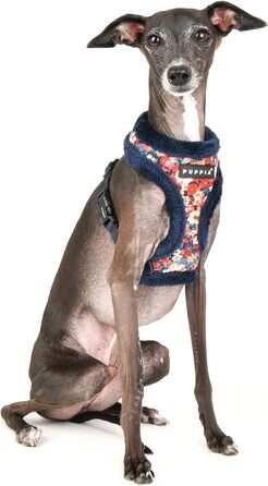 Тепла шлейка Puppia Gianni для собак, зимова, квітковий візерунок, регульована, для малих і середніх порід, темно-синя, розмір L