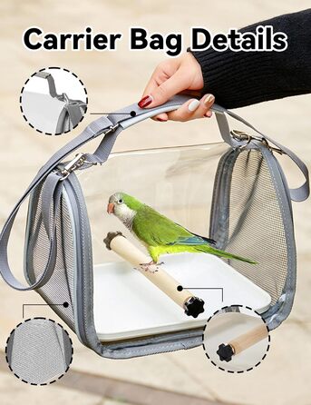 Транспортний бокс для птахів Gxdamxz з дерев'яним штиком та підносом, клітка для хвилястих попугаїв/попугаїв/дрібних тварин, 27x20x20 см