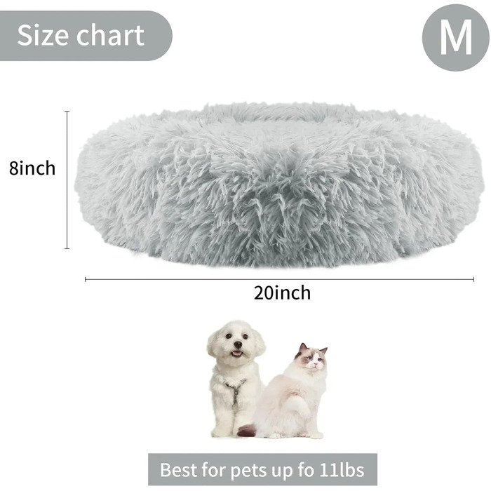 Кругле ліжко для собак та котів Zentaurus, плюшеве, м'яке та пухнасте (Світло-персиковий, 60 см) (Світло-сірий, 40 см)