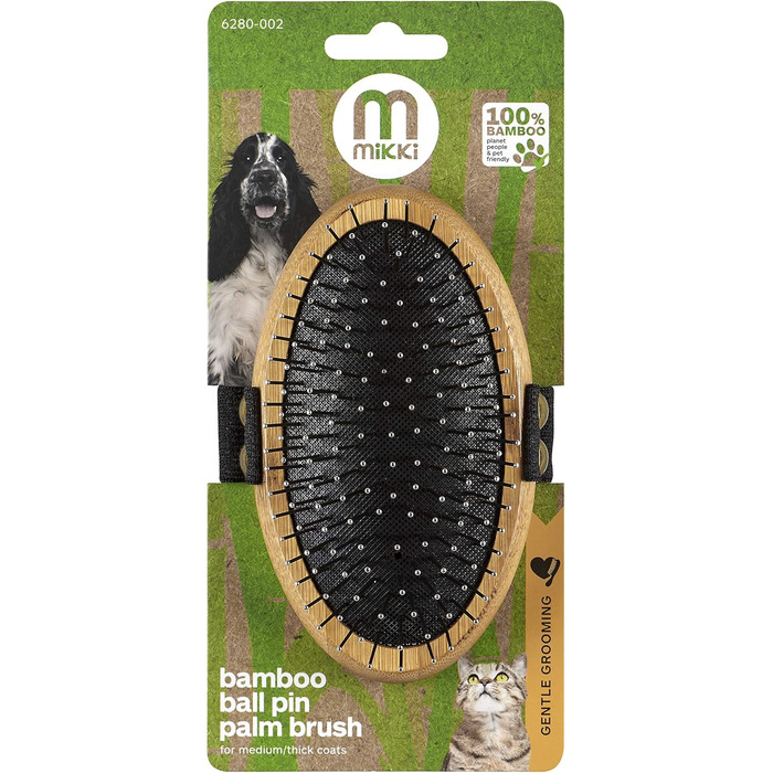 Щітка для грумінгу тварин Mikki 6280002 з бамбука з кульковими насадками, для собак та котів, 95 г