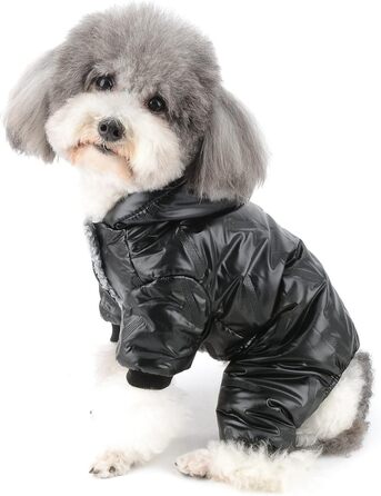 Зунеа Водонепроникний зимовий костюм для собак, теплий флісовий набір з капюшоном, чорний (M)