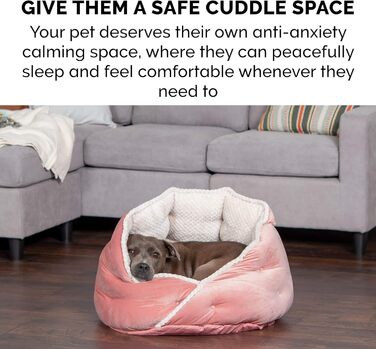 Ортопедичне ліжко для собак Furhaven, великих порід, кругле, знімний, пральний чохол, до 36,3 кг – Sherpa & Wildleder Snuggery – 111,8 см, ортопедична піна (Soft Pink, L 61 x B 61 x H 46 см, Calming Hug Nest)