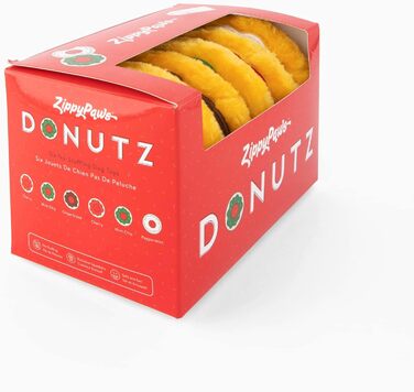 ZippyPaws Плюшеві іграшки для собак Holiday Mini Donutz, набір 6 шт, з пищалками, для малих і середніх порід, святковий подарунок