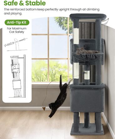 Комплекс для котів Kratzbaum XXL 213 см: Дряпка-стовп, будиночок, платформа, гамак - Сірий когтеточка для великих котів