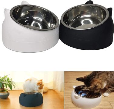 Набір мисок для котів та собак Kathson: похилі, антивитікаючі, для корму, білі та чорні