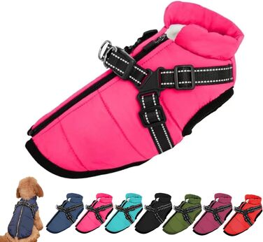 Водонепроникна зимова куртка для собак, велика (XXL), рожева, з інтегрованим повідком
