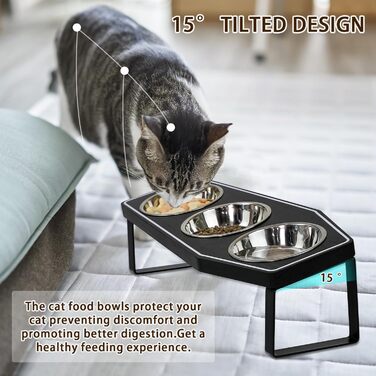 Підвищені миски для котів OPELETNNT, набір 3 шт. з бамбуковим підносом, нержавіюча сталь, антиковзкий стійкий, для дому