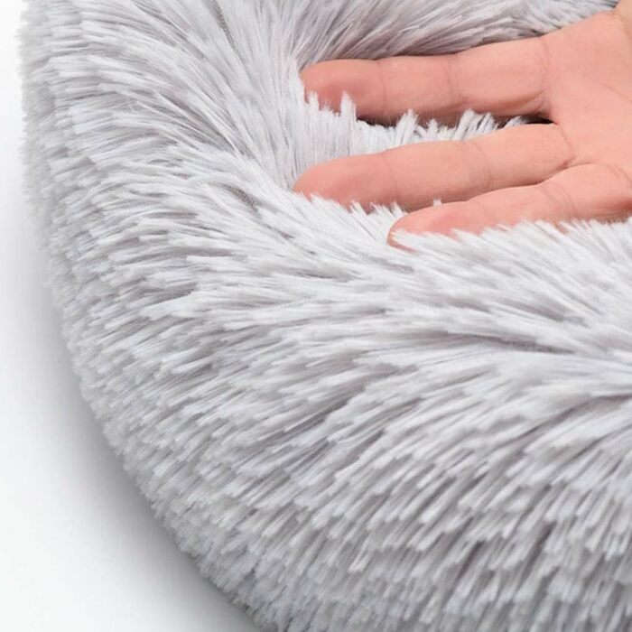 Крісло-лежанка для собак та котів, подушка-кільце, плюшеве, сіре, 50 см, знімний наповнювач