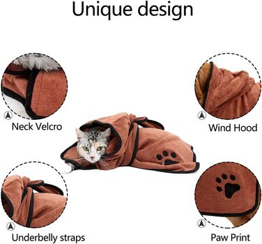 Рушник для собак Petcute, мікрофібра, швидко сохне, вбираючий, комфортний, з регульованими лямками, для собак та котів (M, Cappuccino)