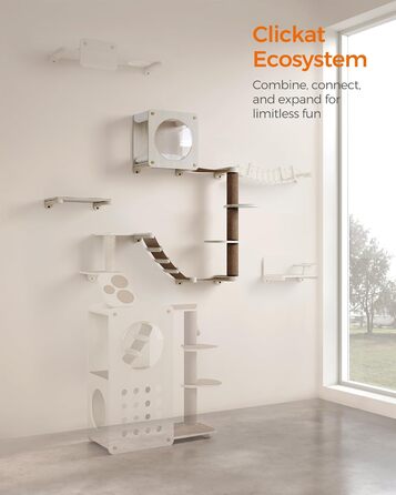 Feandrea Clickat Collection - Драбина-подряпування для котів, 100 см, товста, настінна, з 2 стійками, діаметр 10,4 см, швидка збірка, розширювана, (XXL набір меблів для котів на стіні)