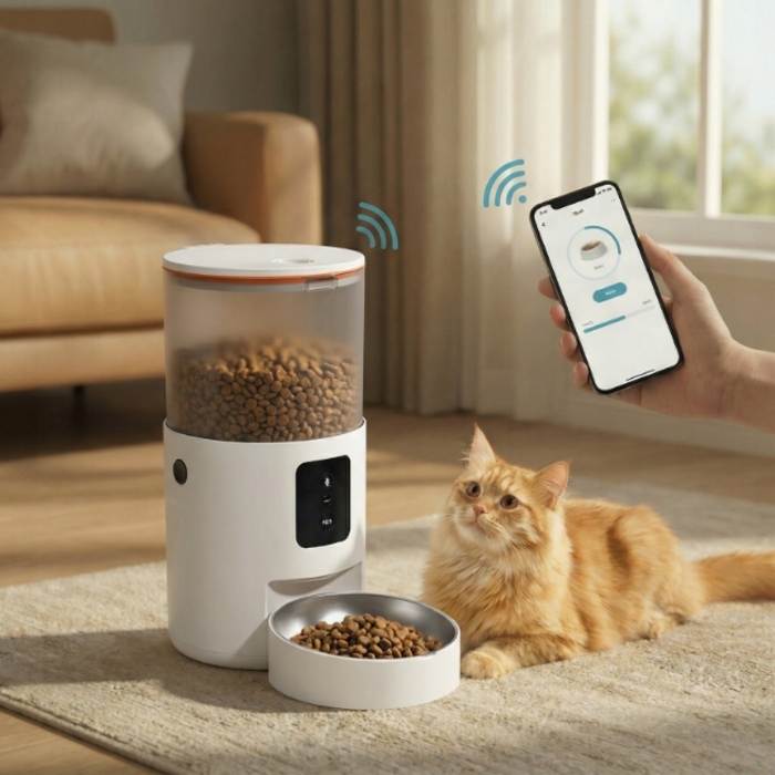 Автоматичний годівник для тварин з WiFi, пластиковий, біло-чорний, 3000 мл, 18.20 см