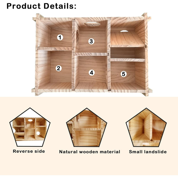 Будинок-лабіринт для хом'яків та морських свинок MUYG, дерев'яний, з декількома кімнатами та тунелями, іграшка-дослідник, аксесуар для дрібних гризунів