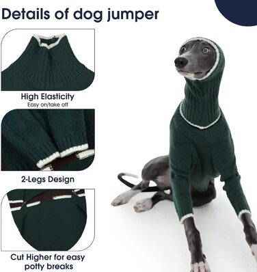 Светр з капюшоном для собаки Windhund, теплий італійський грехаунд, віппет, термо одяг для собак, зелений, XS