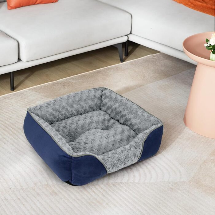 Ортопедичне ліжко для собак INVENHO, прямокутне, м'яке, миюче, з антиковзною основою, XL (35'x 25'x 9'), Marineblau (темно-синій)