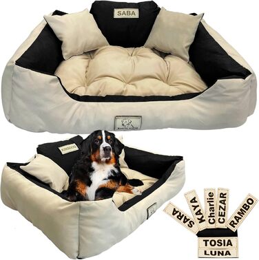 Персоналізоване ліжко-подушка для собак та котів з іменем, L-XL, 130x105 см, бежеве