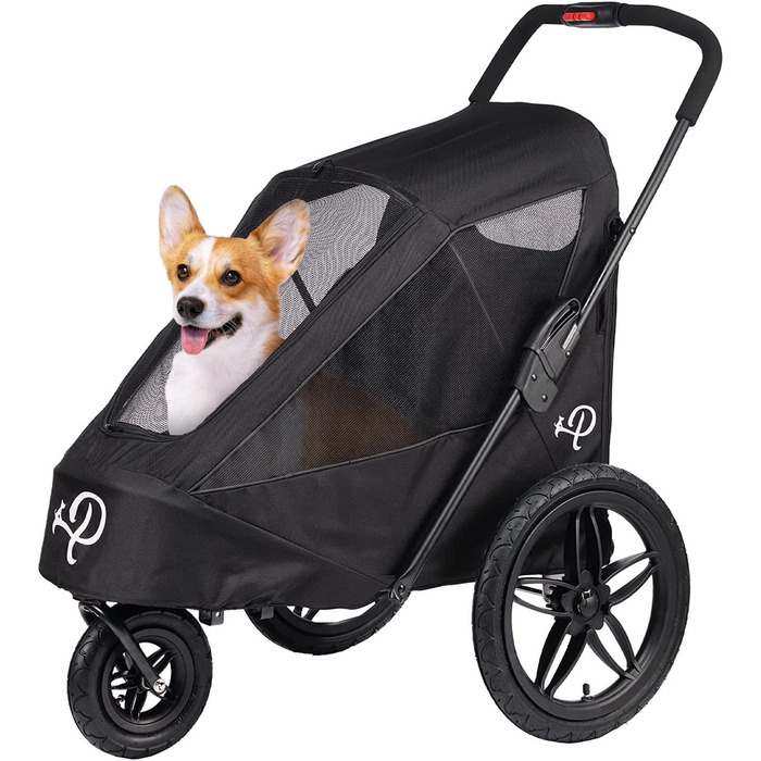 Petique Breeze - візок для собак великих порід, чорний, з повітряними колесами, трансформується у велопричіп, 1 шт.