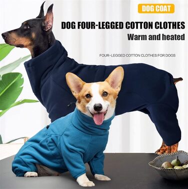 Теплий зимовий одяг для собак, флісовий пуловер з ніжками, регульований халат для тварин з капюшоном для коргі, підходить для цуценят, маленьких, середніх та великих собак (Колір: Синій, Розмір M Синій)