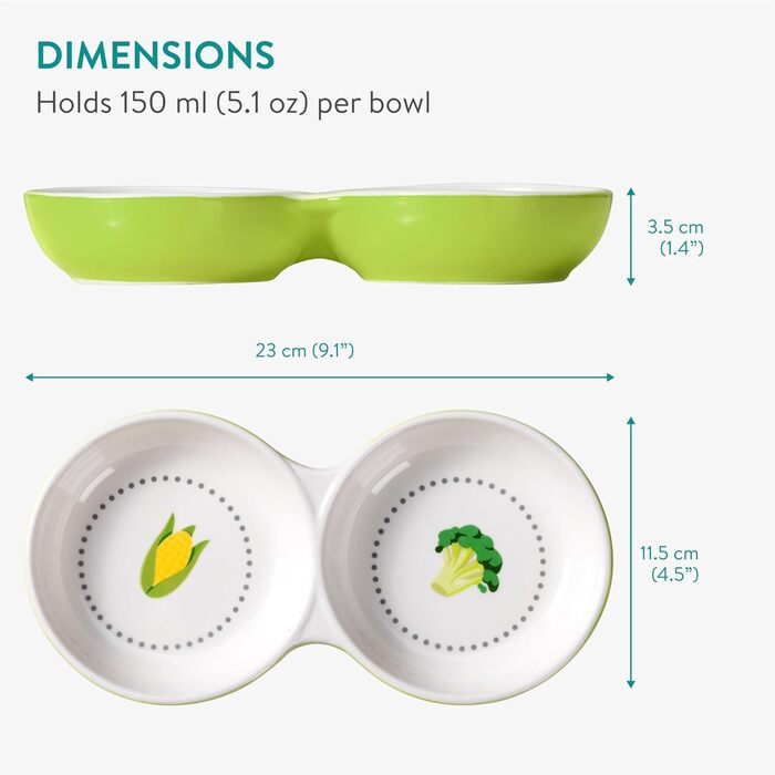 Набір мисок для тварин Navaris: котики, морські свинки, кролики. 2 шт. Кераміка, зелений колір. Підходить для маленьких тварин, гризунів та хом'яків.