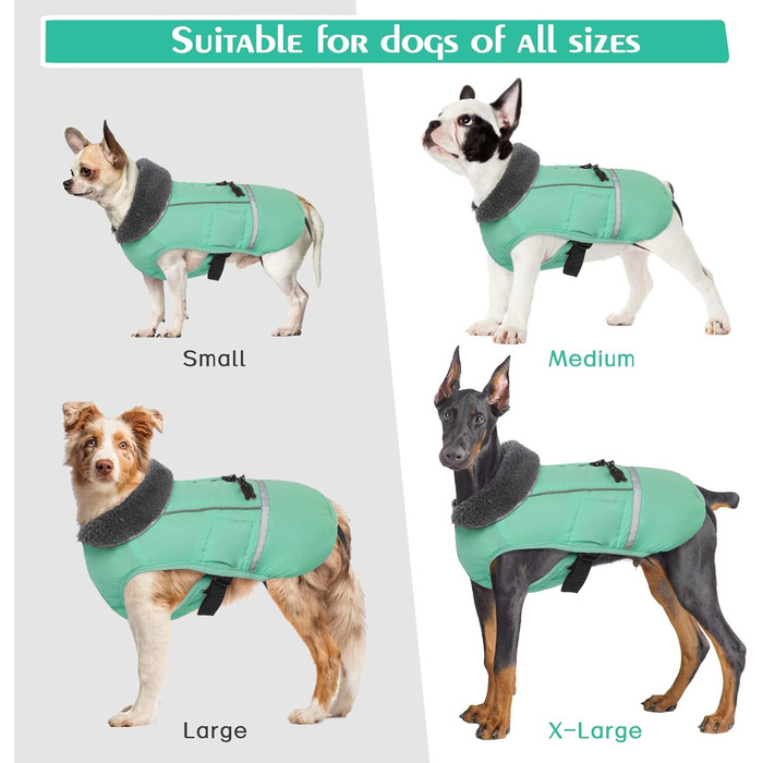 Зимовий одяг для собак QBLEEV: теплий, водонепроникний, з флісовою підкладкою, для холодної погоди, розмір L (Турквіс)