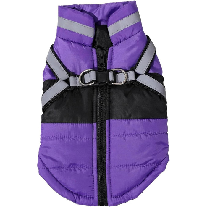 Водонепроникна зимова куртка для собак середнього розміру з шлейкою, світловідбиваюча, для французьських бульдогів (фіолетовий, L)
