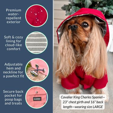 Водонепроникний собачий дощовик DJANGO Highland з капюшоном, оливковий, розмір M, для малих та середніх собак, з отвором для шлейки, зручний підклад, кишеня на спині