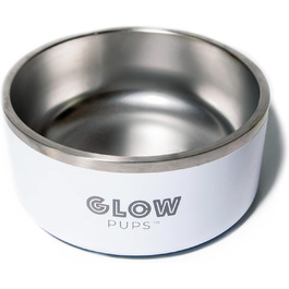 Glow Pups Біла миска для собак, подвійні стінки, ізольована, нековзна, 1,8 л, нержавіюча сталь