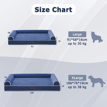 Ортопедичне ліжко для собак Western Home великих та середніх порід, велике, миється, з бортиком, 71x58x16 см, Navy Blue
