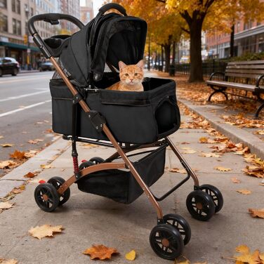 Дитяча коляска для тварин Homewell, чорна, складна, знімний кошик, сітка-вікно, ремені на плече, тримач для напоїв, до 20 кг