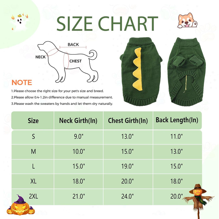 Пуловер NACOCO на Halloween з динозавром для собак – святковий пуловер для домашніх тварин, костюм дракона, одяг для цуценят, зручний, теплий, в'язаний, для котів та собак, теплий зимовий костюм