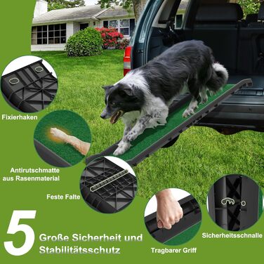 Рампа для собак з штучним газоном, складана, для автомобіля, 156 x 40 см, до 90 кг, зелена