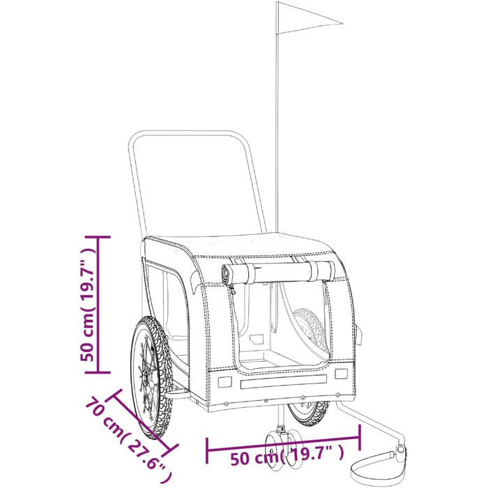 Фургон для собак VidaXL - причіп для собак з відбивачами та прапорцем, вантажопідйомність 45 кг, Oxford-тканина, розмір 125 x 63 x 66 см, жовто-чорний