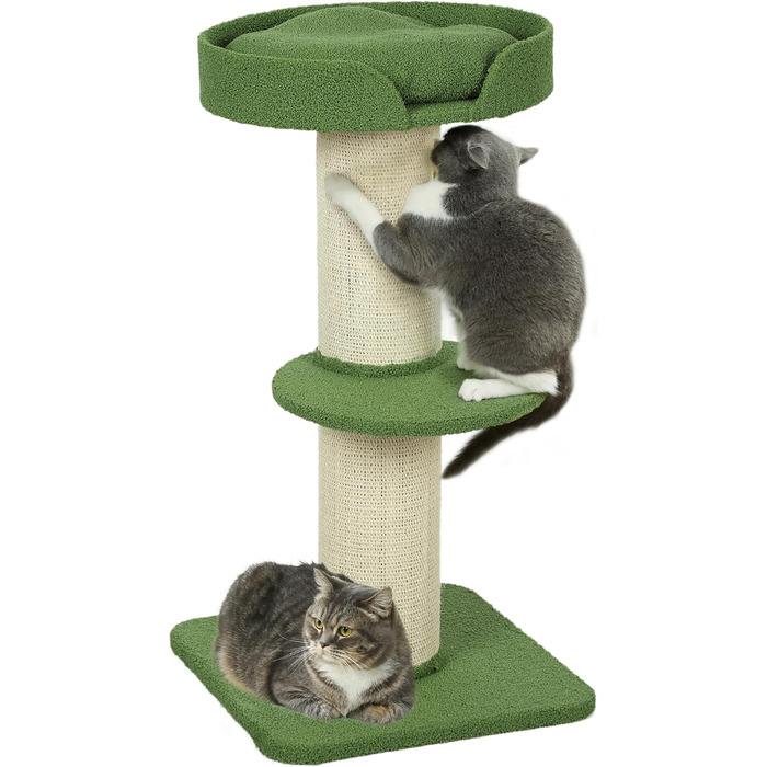 Кігтеточка PawHut 91 см для котів з сизалевих стовпів, платформи та подушками. Багатоярусна кігтеточка-вежа, для середніх котів, зелена