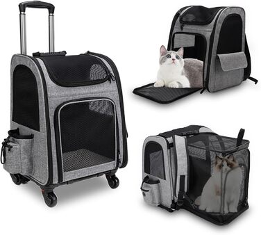 Тролей-рюкзак для собак та котів 2в1, зручна переноска з сіткою, багатофункціональний рюкзак для тварин на 4 колесах, дихаючий рюкзак-переноска для котів та цуценят